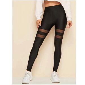 Elastic waist mesh insert leggings